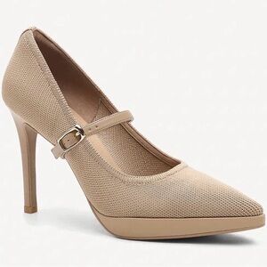 Cosy Island Women's Beige Mary Jane Pointed-Toe Pumps